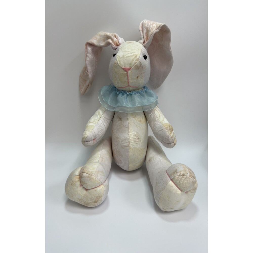 Vintage Golden Product Ltd Bunny Rabbit Plush Fabric Patchwork Blue Collar Doll